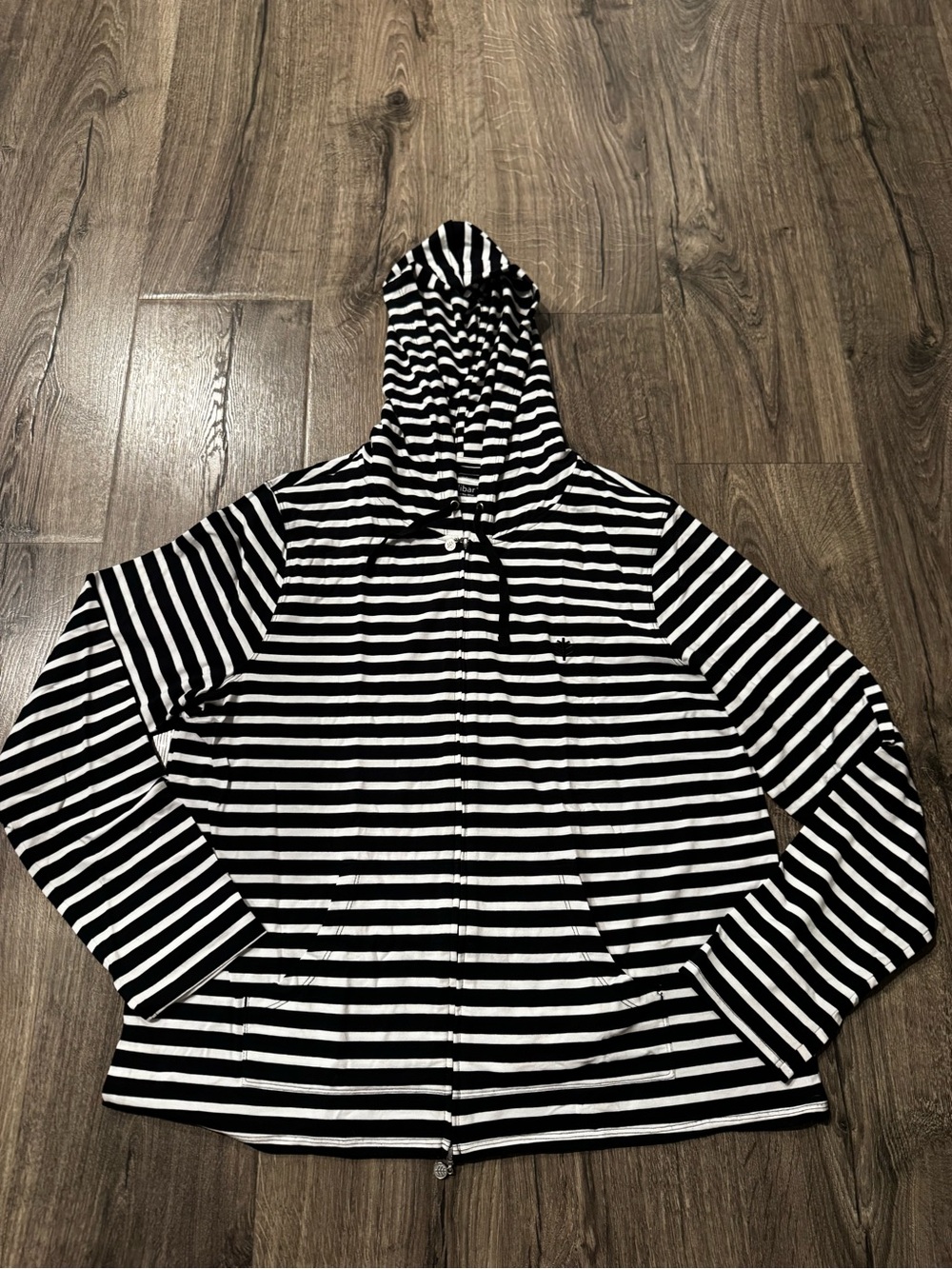 Coolibar UPF 50+ Black & White Striped Full-Zip Hoodie sun protection large - Picture 3 of 9